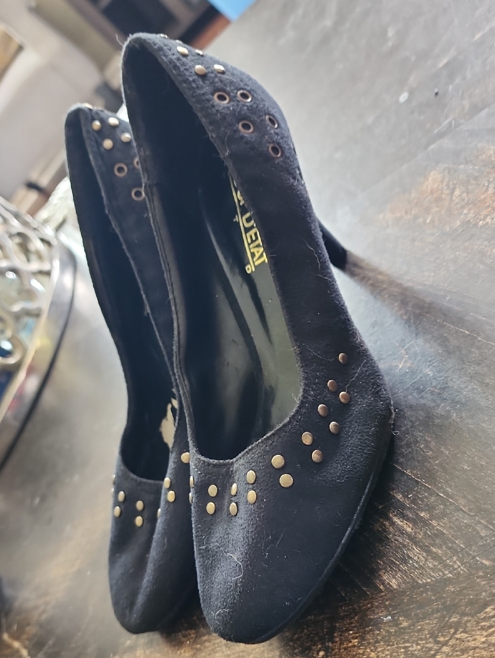 Women's Black Suede Studded Heels